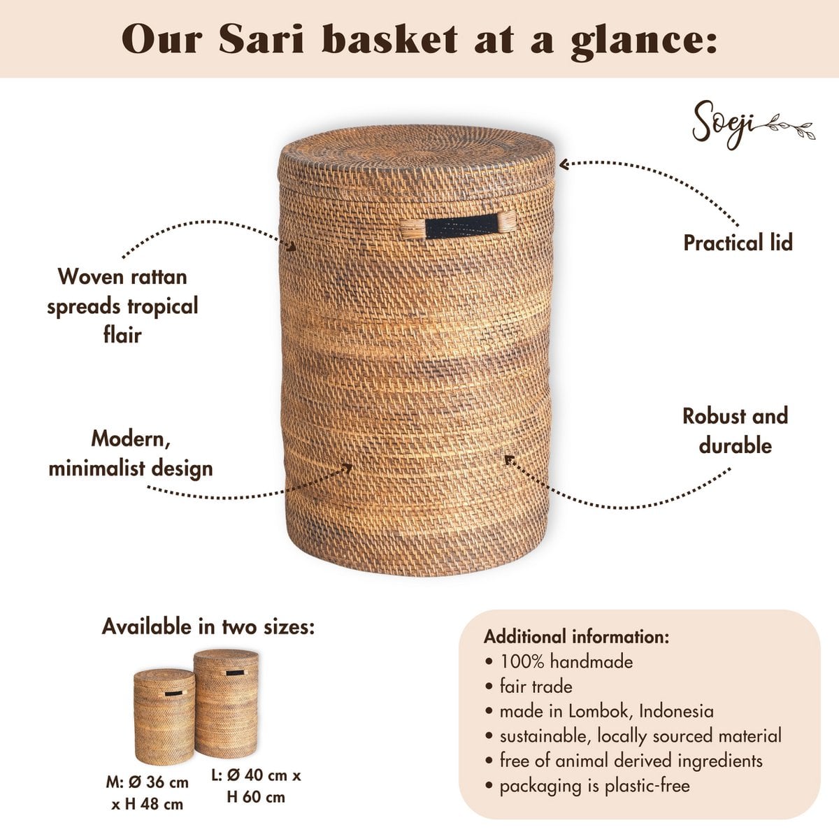 Veļas Grozs Sari Boho Natural Rattan