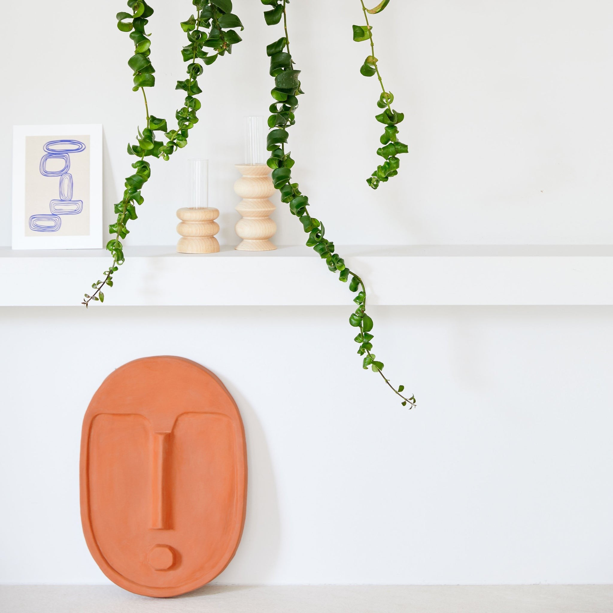 Ceramic Wall Mask – Textured Terracotta Orange