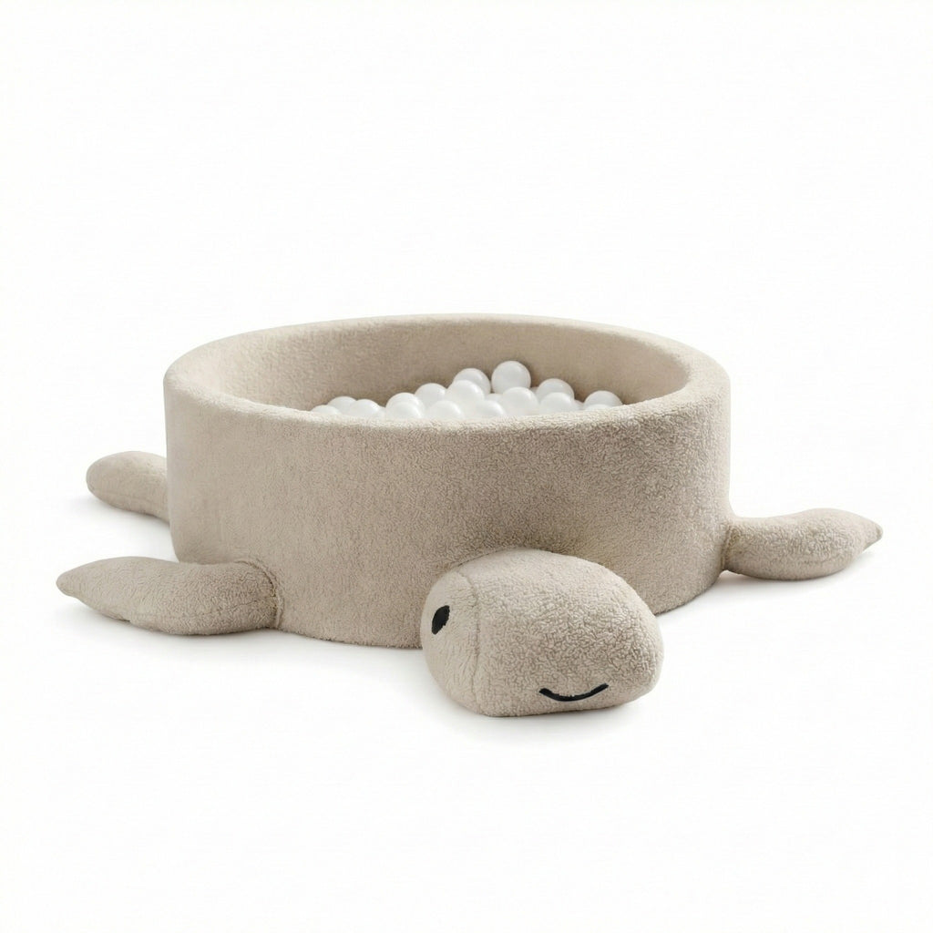 Foam Baby Ball Pit Without Balls - Turtle Oat Biscuit Beige Boucle