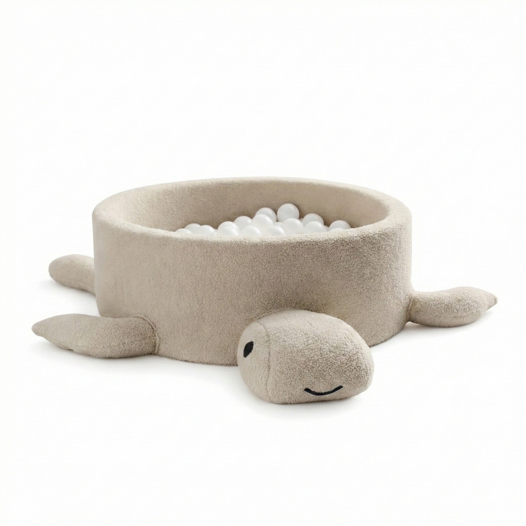 Foam Baby Ball Pit Without Balls - Turtle Oat Biscuit Beige Boucle